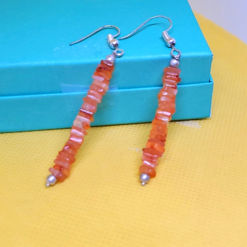 Genuine Carnelian Gemstone in Tibetan Silver earrings